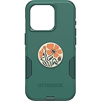 Bundle: OtterBox iPhone 15 Pro (Only) Commuter Series Case - (GET YOUR GREENS) + PopSockets PopGrip (FALL FLEUR), slim & tough, pocket-friendly, with port protection, PopGrip included