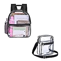 USPECLARE Clear Small Backpack + Clear Messenger Bag Stadium Approved, Waterproof Clear Purse Crossbody Shoulder Bag for Work, Concert, Sport Event(Black)