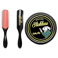 Premium Men's Styling Clay Bundle with High-Hold Hair Wax Paste (4 oz) and Professional Hairbrush | Ultra Matte Finish | Active Natural Ingredients | Made in USA