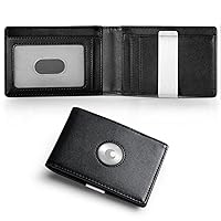 YESIIW Money Clip Wallets for Men, Slim Leather Wallet with Airtag Holder ID Window, RFID Wallet for Men, Mens Front Pocket Smart Black Bifold Wallet