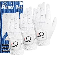 FINGER TEN Golf Gloves Men Left Hand Rain Grip Glove for Right Handed Golfer Value 3 Pack, All Weather Durable Grip Size Small Medium Large XL White Black Blue