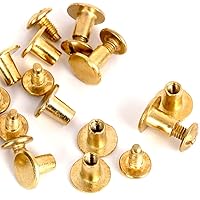 Round Flat Head Chicago Screws Buttons for Leather Crafting, 1/4 Inches (6mm) Repair Screw Post Fastener, Metal Nail Rivet Studs, Gold, 100 Sets, Diameter 5/16 Inches (8mm)
