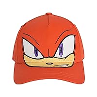 Sonic The Hedgehog Kids Baseball Cap, Knuckles Adjustable Hook and Loop Baseball Hat with Curved Brim, Red, One Size