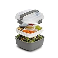 Goodful Stackable Lunch Box Container, Bento Style Food Storage with Removeable Compartments for Sandwich, Snacks, Toppings & Dressing, Leak-Proof and Made without BPA, 56-Ounce, Gray