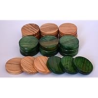 30 Natural Olive Wood - Green Color Backgammon Checkers - Chips 1.4 inches