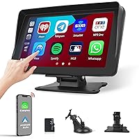 Hikity 7 Inch Apple Carplay Wireless Portable Car Touch Screen for Car, Wireless Android Auto Car Stereo with Bluetooth Airplay AUX Cable & 64G TF