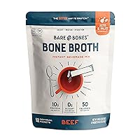 Bare Bones Bone Broth Instant Powdered Beverage Mix, Beef, Pack of 12, 15g Sticks, 10g Protein, Keto & Paleo Friendly