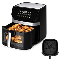 9.5QT Air Fryer with Stainless Steel, Large Capacity Airfryer Family Size, 400°F Temp Controls in 10°, Nonstick, Multifunction of Bake, Roast, Reheat, Broiler, Dehydrate, 1700W