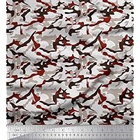 Soimoi Cotton Canvas Red Fabric - by The Yard - 56 Inch Wide - Two-Tone with White Camouflage Chic - Chic Design Featuring Two-Tone White in Camouflage Printed Fabric