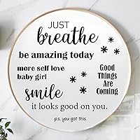 Motivational Mirror Decals - Set of 6 Black Vinyl Quotes Be Amazing Today, Smile It Looks Good On You, Just Breathe, Good Things are Coming - Bathroom Mirror Sticker