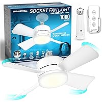 Socket Fan Light Original – Warm Light Ceiling Fans with Lights and Remote | with Light Replacement for Light Bulb/Ceiling Fan for Bedroom, Kitchen, Living Room, 1000 Lumens AS SEEN ON TV