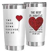 Two Year, 2st, 2 Year, Second Anniversary for Him Her Couple-20 OZ Stainless Steel Tumbler-Happy Cotton Anniversary Girlfriend Boyfriend Wife Husband Romantic Gift