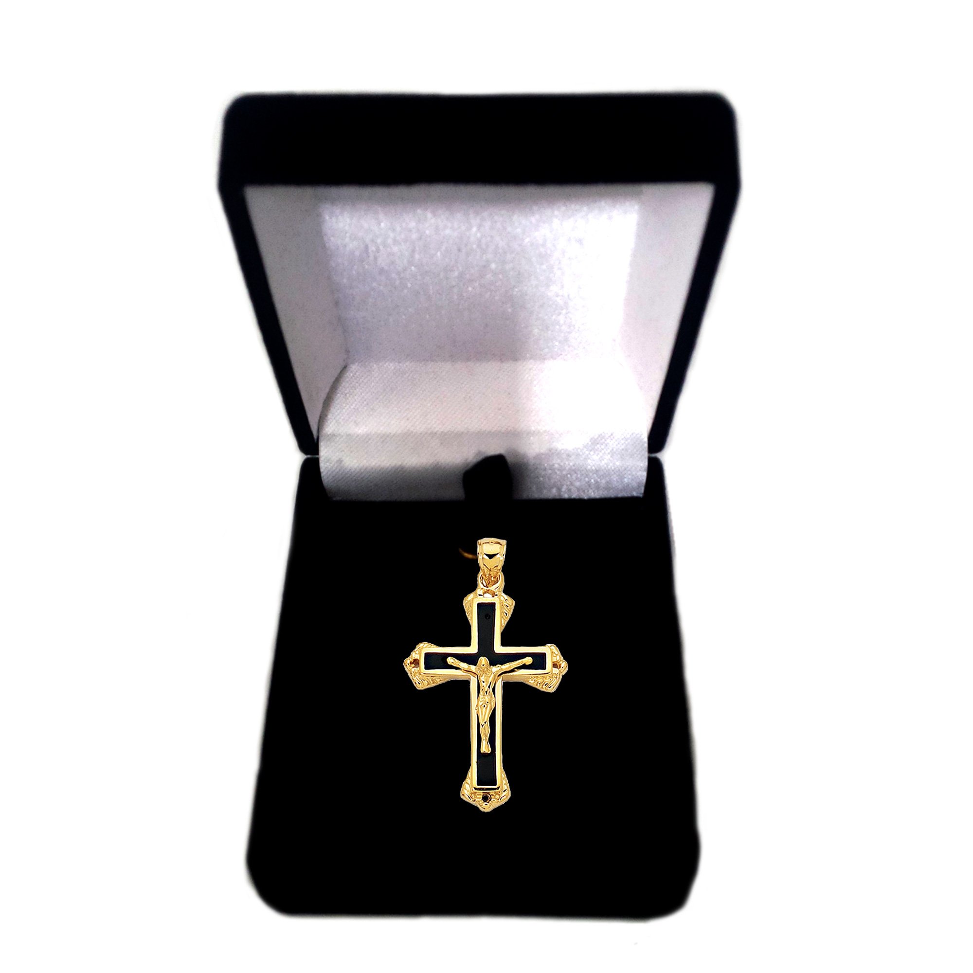 Jewelry Affairs 14k Yellow Gold And Black Enamel Crucifix Jesus Religious Cross Mens Charm Pendant