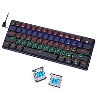 Redragon 60 Percent Mini Keyboard, Mechanical Gaming Keyboard with Low Profile Blue Switches, 18 LED Backlits, Wired Compact Portable Keyboard for Windows PC Mac, Typing, Travel, K616