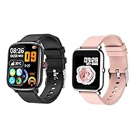 KALINCO 2 Pack Smart Watch Bundle: P96 Black, P22 Pink with Heart Rate, Blood Pressure and Blood Oxygen Monitoring