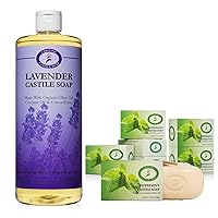 Carolina Lavender Castile Liquid & Vegan Peppermint Bar Soap - Skin-Softening Olive Oil Soap Organic Body - Gentle, Hydrating Castile Soap Bars with Organic Cocoa Butter and Olive Oil Wash
