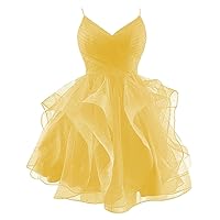 Spaghetti Prom Dresses for Teens - Short Glitter Tulle Tiered Mini Cocktail Dresses 2024