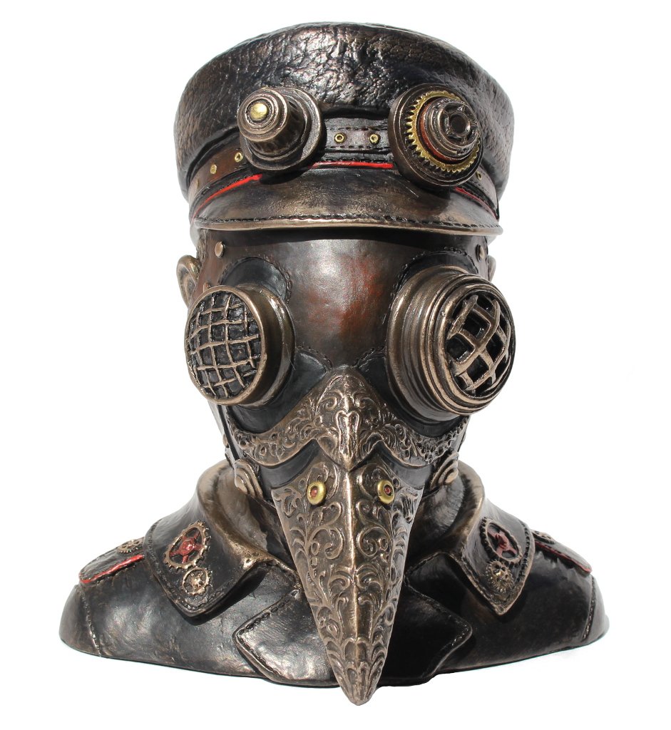 Steampunk Plague Doctor Bust Trinket Box Sculpture 7" High