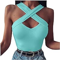 Women Sexy Fashion Cross Sleeveless Solid Vest Blouse Hollow Out T-Shirt Tops