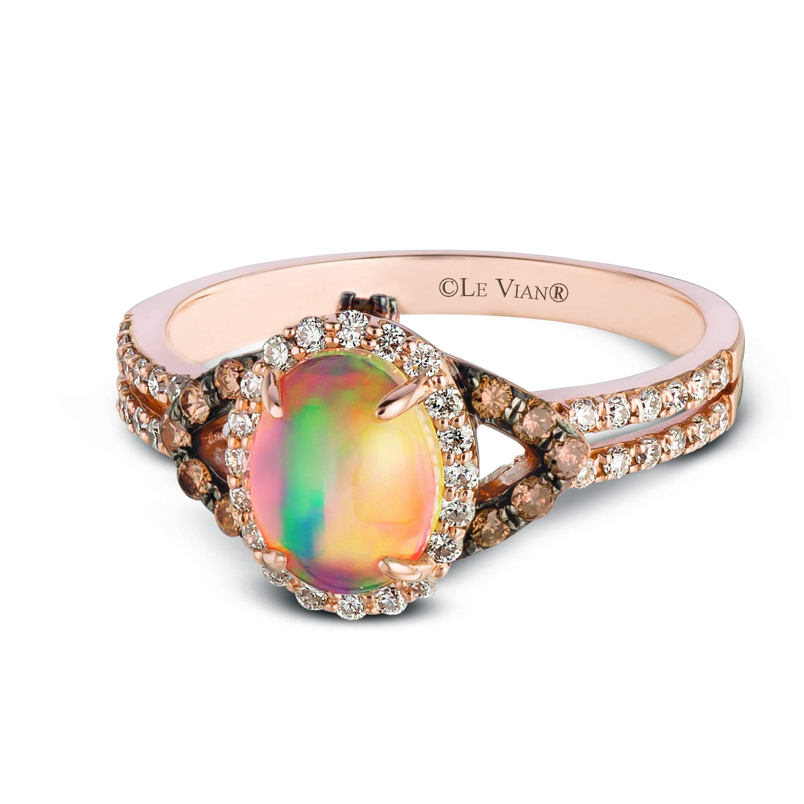 2/5 Carat Diamond and 3/5 Carat Opal Cabochon Oval Halo Split Shank Ring for Women in 14k Rose Gold (Fancy Brown/H-I, SI1-SI2, cttw) Promise Anniversary Ring Size 5 to 12.5 by LeVian
