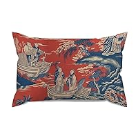 Lumbar Cushion Cover Cheng Toile Dynasty Red Blue Cushion Cases Rustic Chinoiserie Asian Accent Pillow Cover Accent Square Couch Sofa Cushion Covers for for Couch Bed 12x20in