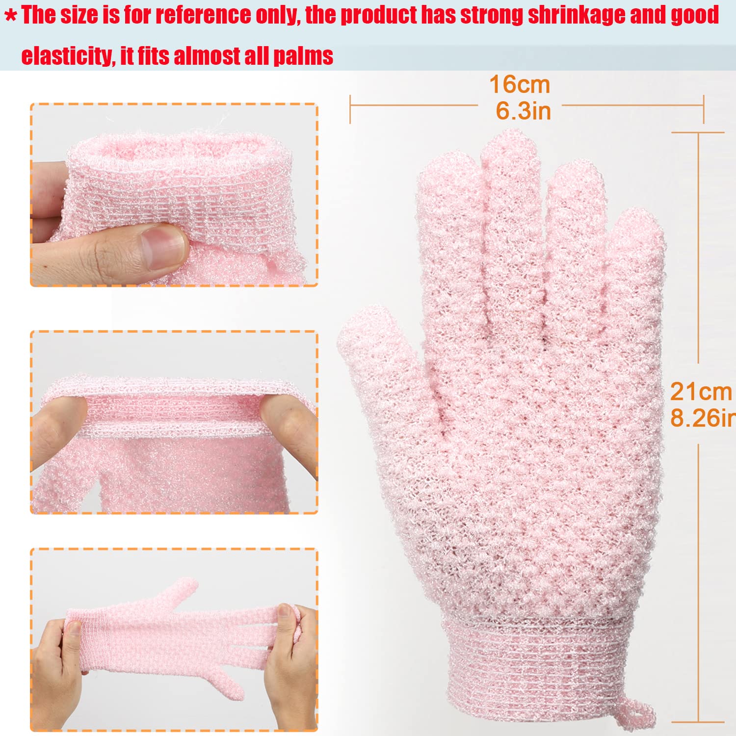 Bath Exfoliating Gloves for Shower,JASSINS Thick Soft Double Exfoliating Shower Gloves,Dead Skin Cell Remover Bathing Supplies,1Pair(Pink)