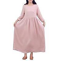 Women's Casual Long Sleeves Spring/Fall Soft Tunics Cotton Linen Maxi Dress