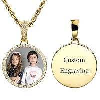 Personalized Hip Hop Memory Pendant Necklace Engraving Image & Text for Men Custom Copper Angel Wing Heart & Round Pendant with Rope Chain Memorial Jewelry Gift