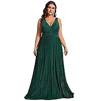 Ever-Pretty Plus Women's Plus Size Glitter Pleated Long Sleeve Evening Dress 02133-DAPH