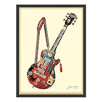 Electric Guitar Dimensional Collage Handmade by Alex Zeng Framed Graphic Music Wall Art Ready to Hang, 33