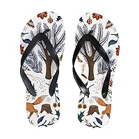 Vantaso Slim Flip Flops for Women Rustic Trees Deer Fox Yoga Mat Thong Sandals Casual Slippers