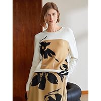 Women's Sweater Wool-Mix Floral Sweater Sweater for Women (Color : White, Size : Small)