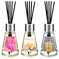 3 Pack Reed Diffuser, Scented Oil Diffuser with 15 Sticks, Escape/Vanilla/Moroccan Amber, Air Freshener for Bathroom & Office, Holiday Home Fragrance, Gift idea, Each 1.7Fl Oz, Total 5.1Oz