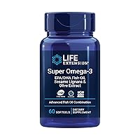 Life Extension Super Omega-3 EPA, DHA Fish Oil, Sesame Lignans & Olive Extract - IFOS Certified Omega3 Wild Fish Oil Supplement - for Heart and Brain Health - Gluten-Free, Non-GMO - 60 Softgels