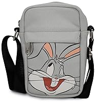 Buckle Down Looney Tunes Bag, Cross Body, with Looney Tunes Bugs Bunny Winking Face, Gray, Vegan Leather
