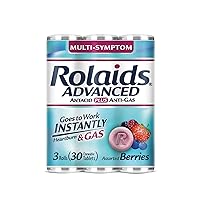 Rolaids Advanced Antacid Plus Anti-Gas 30 Chewable Tablets, Assorted Berry, Heartburn and Gas Relief,10 Count (Pack of 3)
