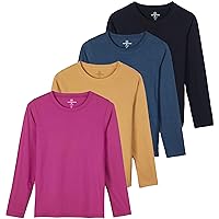 Real Essentials 4 Pack: Women's Cotton Classic-Fit Long-Sleeve Crewneck T-Shirt (Available in Plus Size)