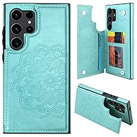 MMHUO for Samsung S24 Ultra Case with Card Holder,Flower Magnetic Back Flip Case for Samsung Galaxy S24 Ultra Wallet Case for Women,Protective Case Phone Case for Samsung Galaxy S24 Ultra 5G,Mint
