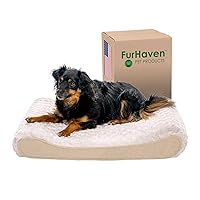 Furhaven Orthopedic Dog Bed for Medium/Small Dogs w/ Removable Washable Cover, For Dogs Up to 23 lbs - Ultra Plush Faux Fur & Suede Luxe Lounger Contour Mattress - Cream, Medium