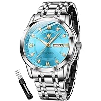 OLEVS Men's Diamond Watch Luxury Business Dress Watch Quartz Stainless Steel Waterproof Luminous Day Date