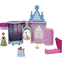 Mattel Disney Frozen Anna Doll House Stackable Castle with Small Doll, Olaf Figure & 7 Furniture & Accessories, Portable