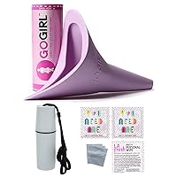 GoGirl Female Urination Device, Lavender & Waterproof for Spills & Splashes Tote Holder. Feminine Natural Wipes & Extra Zip Baggies 5 Tote Color Choices (White Tote)