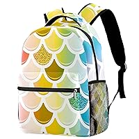 Mermaid Tail Pattern With Gold Glitter Elements Durable Laptops Backpack Computer Bag for Women & Men Fit Notebook Tablet