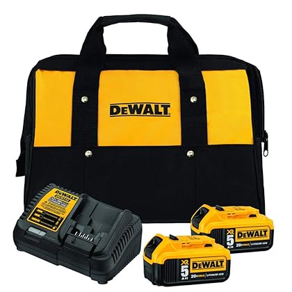 DEWALT 20V MAX Battery Charging Kit, Includes 2 Batteries, 5Ah, Includes Small Storage Bag (DCB205-2CK),Black