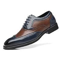 Wingtip Leather Dress Shoes for Men Brown Antique & Blue Italian Formal Oxfords
