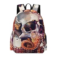 Octopus Skull Backpack Printed Laptop Backpack Shoulder Bag Business Bags Daily Backpack for Women Men