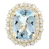 9.43 Carat Natural Blue Aquamarine and Diamond (F-G Color, VS1-VS2 Clarity) 14K Yellow Gold Luxury Cocktail Ring for Women Exclusively Handcrafted in USA