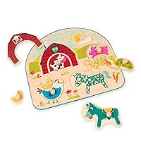 B. toys- Animal Barnyard- Wooden Peg Puzzle – Farm Puzzle – Animal Peg Puzzle for Toddlers, Kids – 8 Chunky Pieces – 18 Months +