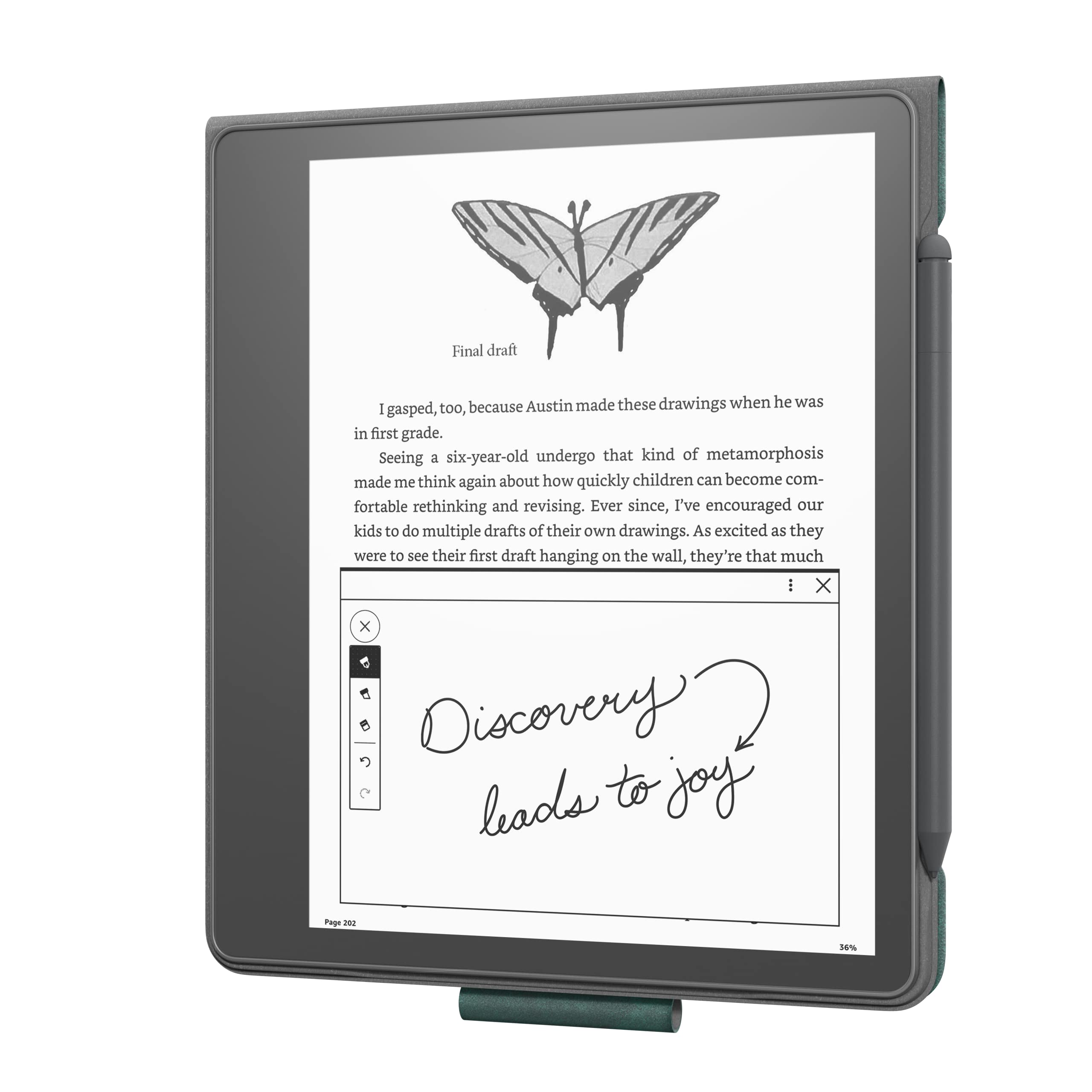 Kindle Scribe Brush Print Leather Folio Cover with Magnetic Attach (only fits Kindle Scribe) - Foliage Green