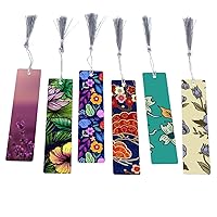 Tropical Palm Leaves Floral Lotus Book Markers for Reading Lovers, 6 Pieces Bookmarks with Tassels, Aluminum Metal Reading Page Markers Bookmarks